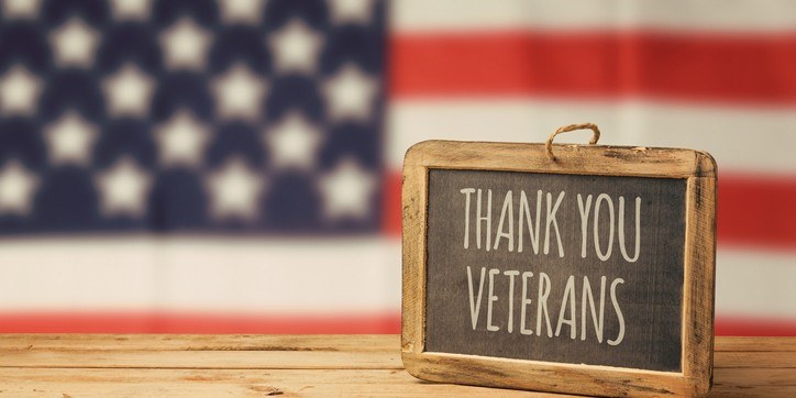 Thank you Veterans sign sitting on wooden table.